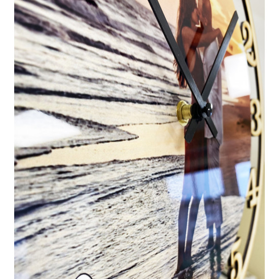 Dřevěné hodiny s barevnou fotografií 33 cm